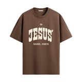 In Jesus' Name Amen Western Heavyweight Tee Chocolate