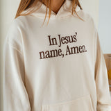 In Jesus' Name Amen Graphic Hoodie Cream