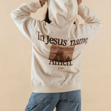 In Jesus' Name Amen Graphic Hoodie Cream