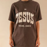 In Jesus' Name Amen Western Heavyweight Tee Chocolate