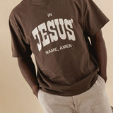 In Jesus' Name Amen Western Heavyweight Tee Chocolate